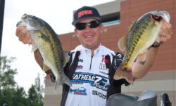 Jacob Wheeler retained his lead at the 2012 Forrest Wood Cup after catching an 11-pound, 12-ounce limit. 