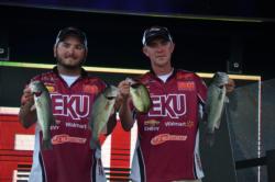 Kyle Raymer and John Smith of Eastern Kentucky show off a few nice fish from their 10-pound, 4-ounce limit.