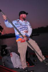 Local pro Jim Dillard is armed with Louisiana tools of the trade: an aluminum boat and a push pole.