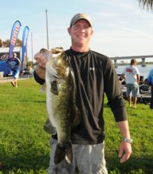 Brandon McMillan of Clewiston, Fla., moves to second place with a two-day total of 37 pounds, 15 ounces.