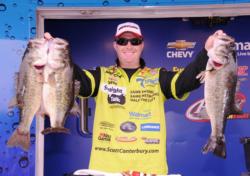 Straight Talk pro Scott Canterbury of Springville, Ala., rocketed into second place today with a 27-pound, 2-ounce catch for a two-day total of 42 pounds, 7 ounces.