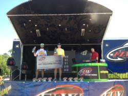 The Valdosta State University team of Grant Colson and Michael Harbach took top honors at the FLW College Fishing Southeastern Conference event on Lake Seminole with a 10-pound catch. For their efforts, the duo walked away with $2,000 in prize money.