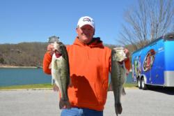 Co-angler Benjie Seaborn leads the way with only four bass that weighed a hefty 16 pounds, 1 ounce. 