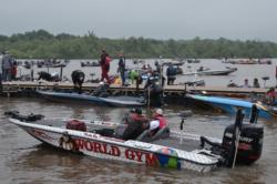 FLW Tour pros begin to depart the marina on day one of Grand Lake competition.