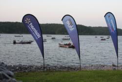 EverStart Central competitors idle at the Kenlake State Park marina before day-one launch.