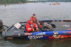 Frosted Flakes pro  Dave Lefebre makes his way through boat check.