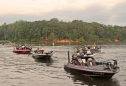 Anglers line up for day-one boat check on the Potomac River.