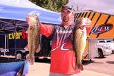 Philip Crelia of Center, Texas, is in fourth place with a five-bass limit weighing 19 pounds, 8 ounces.