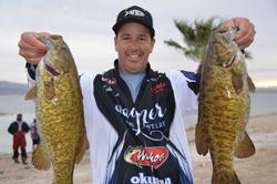 Bolstered by a catch of 15 pounds, Todd Kline of San Clemente, Calif., took over the top spot in the Co-angler Division after the opening round of competition on Lake Havasu.