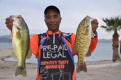 Co-angler Roy O. Desmangles of Lincoln, Calif., grabbed third place overall with a total catch of 12 pounds after the first day of competition on Lake Havasu.