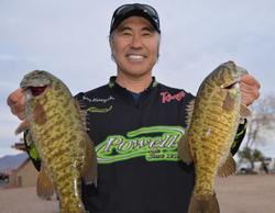 Co-angler Gary Haraguchi of Redding, Calif., parlayed a total, two-day catch of 21 pounds into a third-place qualifying finish heading into Saturday's finals on Lake Havasu.