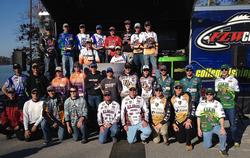The top-15 team finishers from the March 1 FLW College Fishing Southeastern Conference tournament on Clarks Hill pose for a quick photo after final weigh-in.