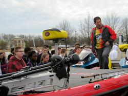 FLW Tour pro Vic Vatalaro has some fun with Seneca, S.C., area students during a school visit to promote the `Get Outdoors. Go Fish!' essay contest,