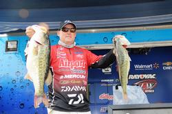 Robert Behrle of Hoover, Ala., is in fourth place with a five bass limit weighing 25 pounds, 1 ounce.