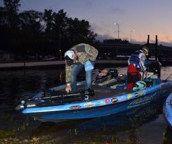 Walmart pro Mark Rose powers up his Lowrance units before getting to work.