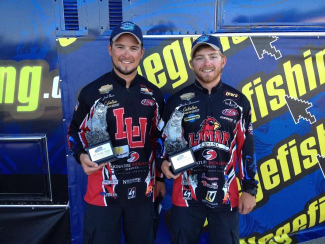 The Lamar University team of Brandon Simoneaux of Bridge City, Texas, and Josh Bowie of Port Neches, Texas, won the FLW College Fishing Southern Conference Invitational tournament on Sam Rayburn Reservoir with a two-day total of 10 bass weighing 29 pounds, 5 ounces. The victory earned the club $4,000 and qualified the team for the 2015 FLW College Fishing National Championship. 