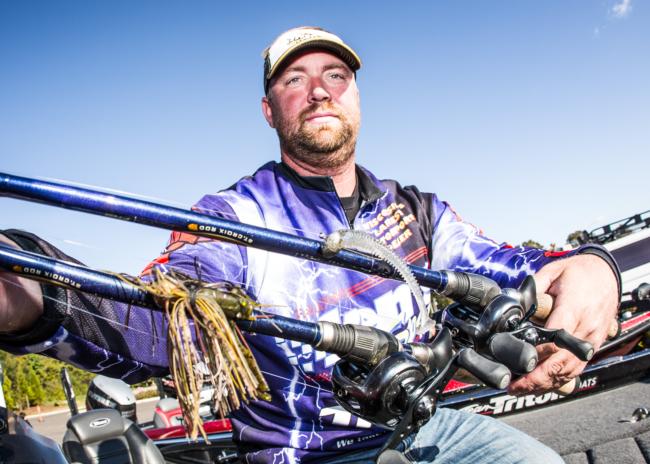 Casey Gallagher worked a Dirty Jigs Pitchin' Jig with a NetBait Paca Chunk for the majority of his fish and mixed in a Keitech Swing Impact on a 3/8-ounce football head for the rest of his fish. 