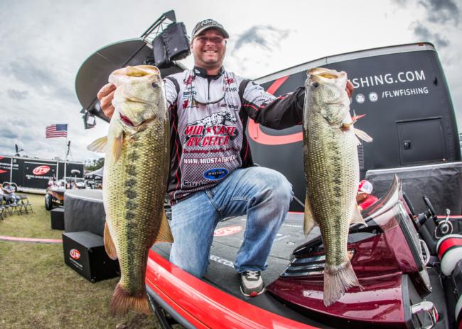 Pro Clayton Batts couldn't ask for a better way to start the FLW Tour on Lewis Smith Lake; he weighs 19-9.
