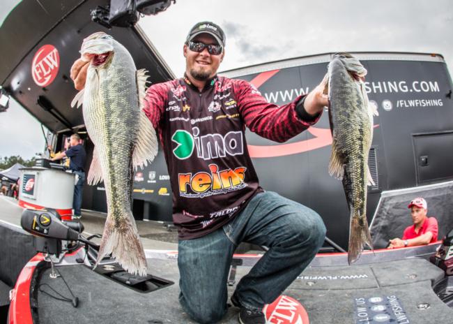 Pro Michael Murphy is all smiles after weighing 11-10 on day one of the FLW Tour on Lewis Smith Lake.