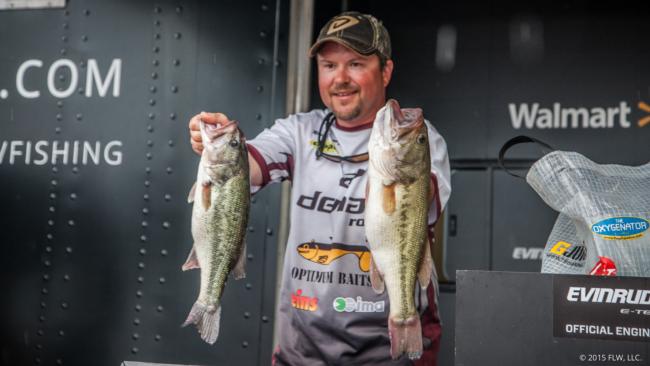 Roger Olson Jr. leads the co-anglers into the final day with 30 pounds, 3 ounces. 