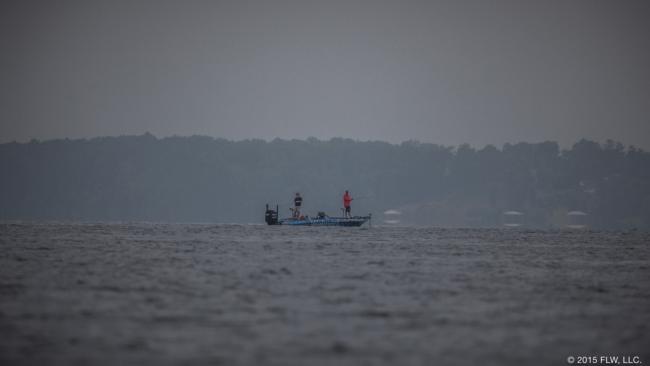 While Batts was up against the bank, Walmart pro Mark Rose was working something offshore in the distance. 