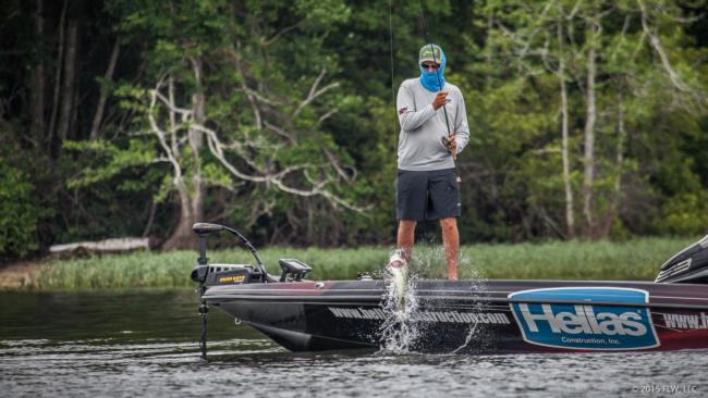 AOY leader Wesley Strader swings a fish aboard on day two. 