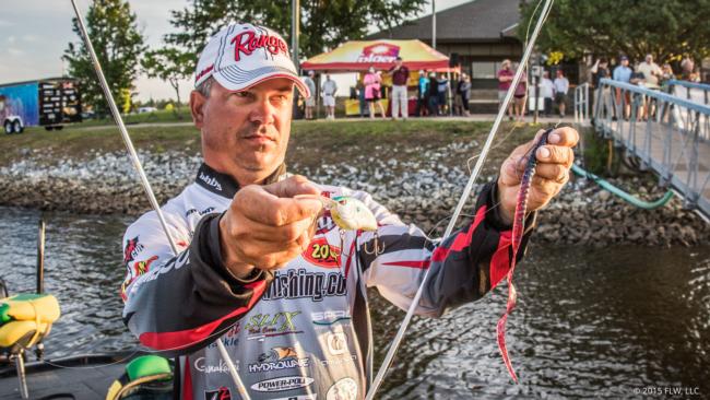 2. Troy Morrow relied on a Texas-rigged plum apple-colored Zoom Magnum Ol' Monster on a 6/0 Gamakatsu Offset Round Bend with a 1/2-ounce tungsten weight and a citrus light-colored SPRO Little John DD. Morrow also broke out a worm on a drop-shot rig during the latter half of the tournament when things got tough. 