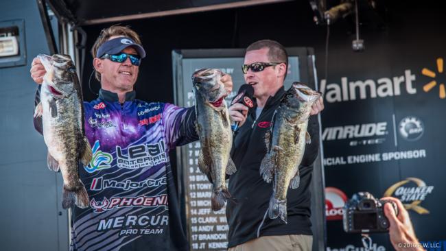 Charlie Weyer more than doubled his day-one weight with a 23-2 stringer on Friday. He'll head out Saturday in third place.