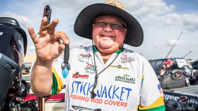 5. Preston Clark threw down some big weights this week punching mats with a 1-ounce tungsten weight, punch skirt and a Bass Assassin Jingle Bug in black and blue.