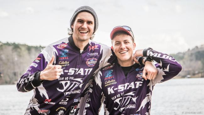 Ethan Dhuyvetter (left) and Lance Maldonado have had successful FLW College Fishing careers that include several top-10 finishes each, plus a prior National Championship appearance for Maldonado. They'll lead a trio of K-State Wildcat teams this week at Lake Keowee.