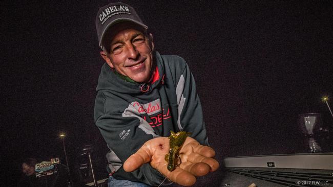 Local favorite Clark Wendlandt used a 3/4-ounce Strike King Tour Grade Football Jig with a green pumpkin Strike King Baby Rage Craw or a 1/2-ounce Strike King Hack Attack jig, also with a Baby Rage Craw. Wendlandt also threw a Carolina-rigged Strike King Rage Hawg with a 1/2-ounce weight.