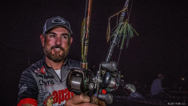 Fourth-place finisher Clark Reehm split time between slow-rolling a 3/4-ounce double willow-leaf War Eagle Spinnerbait and throwing a Zoom Super Fluke in tilapia color Carolina-rigged with a long leader and a 1/2-ounce weight.