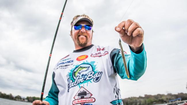 JT Kenney straight up smashed them on the final day to surge into second. His primary bait on the week was a green pumpkin Gambler Ace that he Texas-rigged with a 3/16-ounce Reins sinker and a 5/0 TroKar Big Nasty Flippin' Hook. On the final day, Kenney says that most of his giant bag was put together with a Carolina-rigged Ace and shad-colored Strike King Red Eye Shad and BOOYAH Hard Knocker lipless crankbaits. 