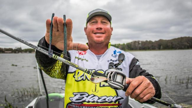 Bradley Dortch rolled to first place on a pad-dragging and hydrilla-winding pattern. His baits of choice were a chrome XCalibur XR50 One Knocker, a Tennessee blush shad-colored BOOYAH One Knocker, a NetBait Big Bopper with a 3/16-ounce Picasso tungsten weight (gunmetal finish) and a NetBait Salt Lick with a 5/16-ounce weight. 